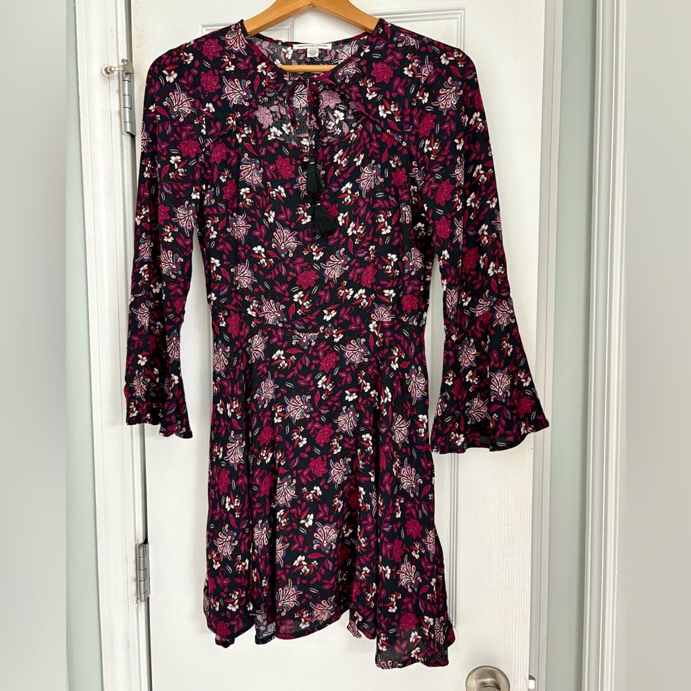 American Eagle Outfitters Burgundy Floral Long Sleeve Dress